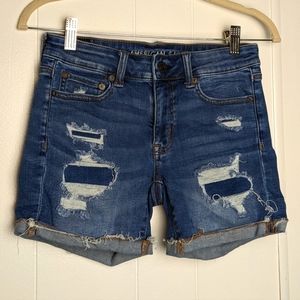 American Eagle Ripped Distressed Dark Wash Denim Shorts 2